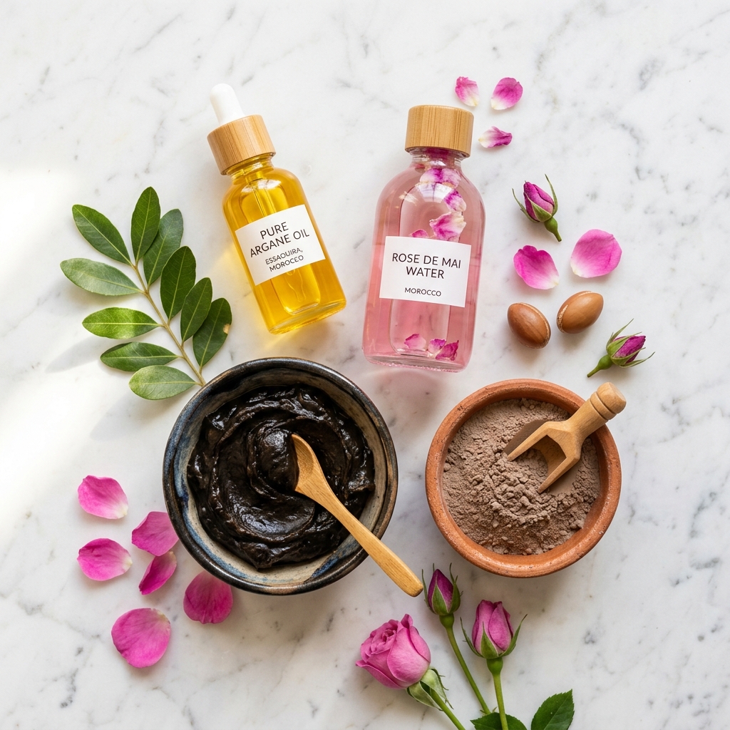 Traditional Moroccan black soap, ghassoul clay and rose water wholesale